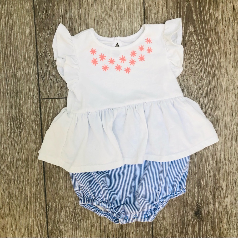 CAT & JACK BUBBLE ROMPER DRESS WHITE BLUE 18MO